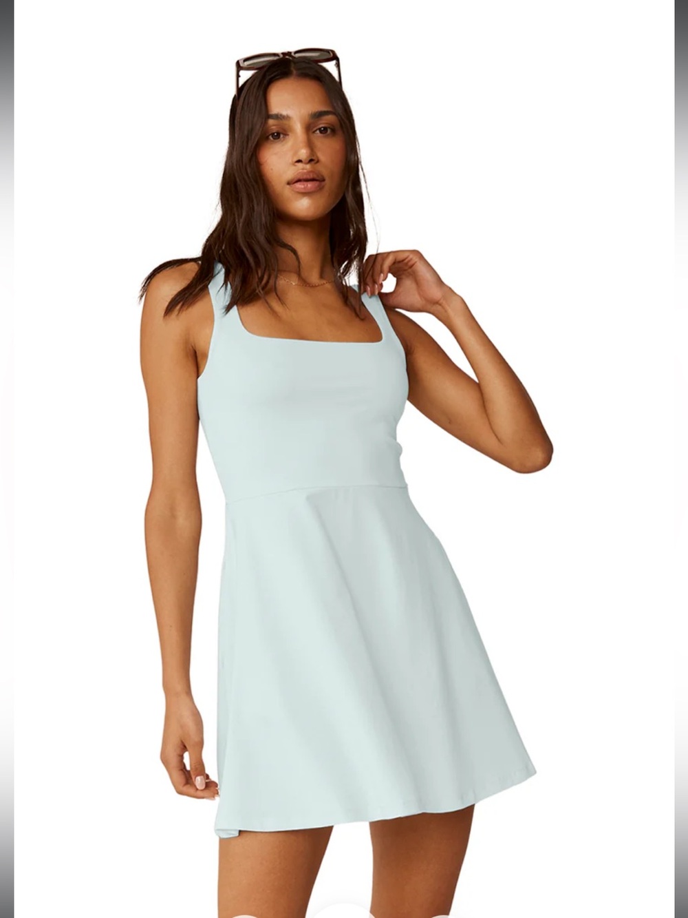 NWT Beyond Yoga Charmed Mini Dress in Tropical Water Blue
